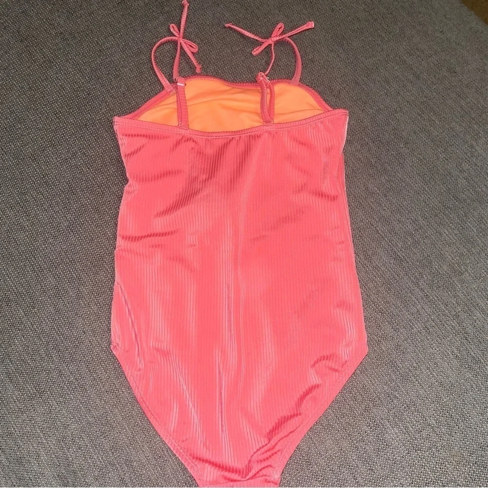 Justice surf pink & orange one piece swimsuit, size 10, adjustable straps - Picture 2 of 5